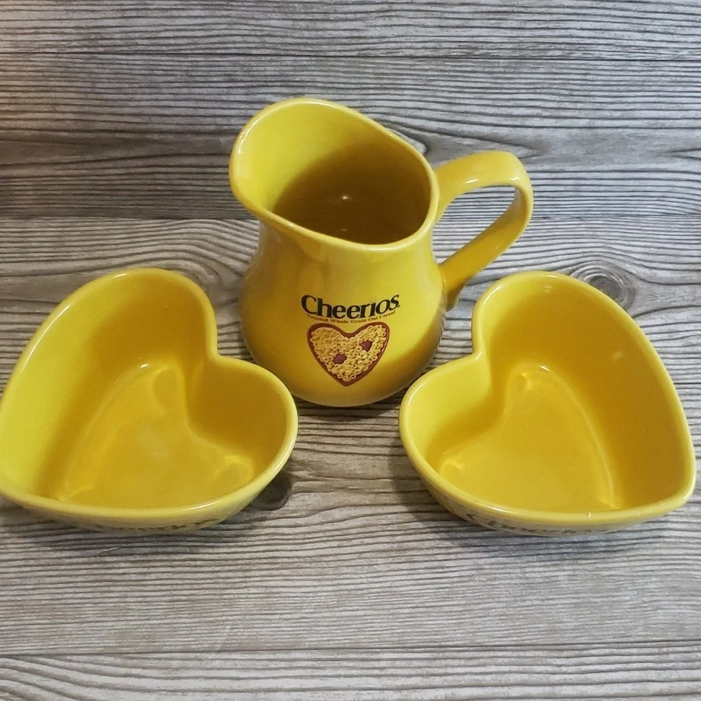 Collectible Cherios ceramic heart bowls and pitcher